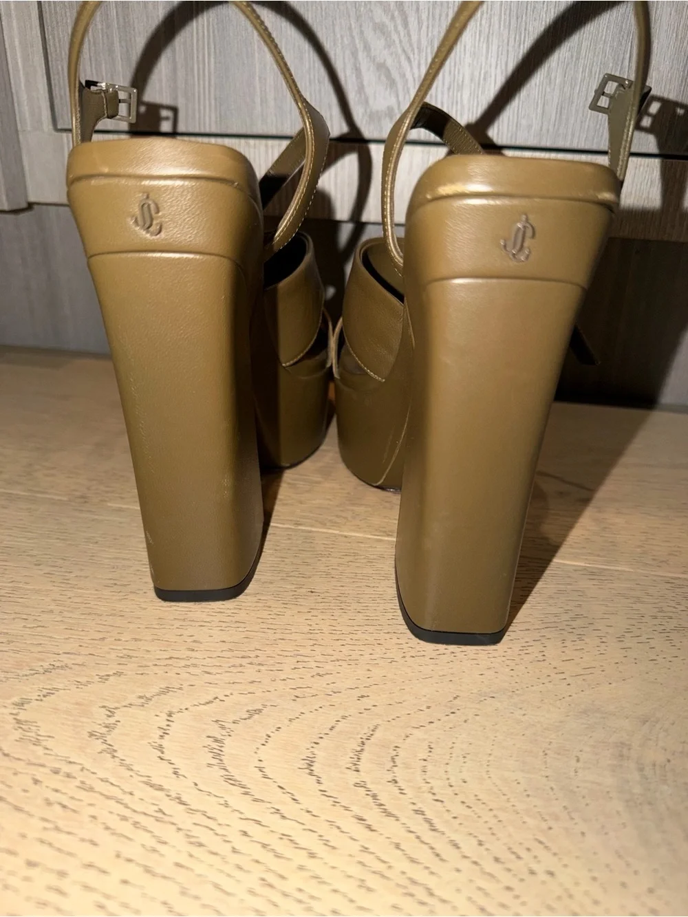 Jimmy Choo Olive Green Leather Platform Sandals